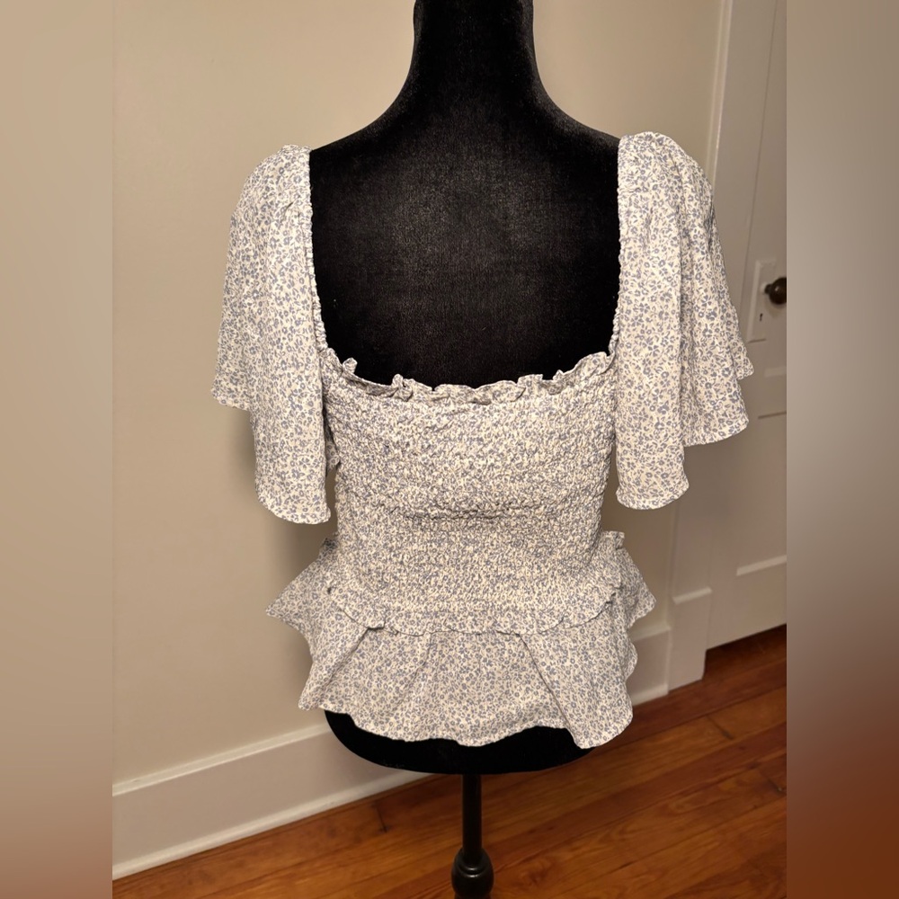 ASTR Blue Floral Ruffle Top - Picture 2 of 4